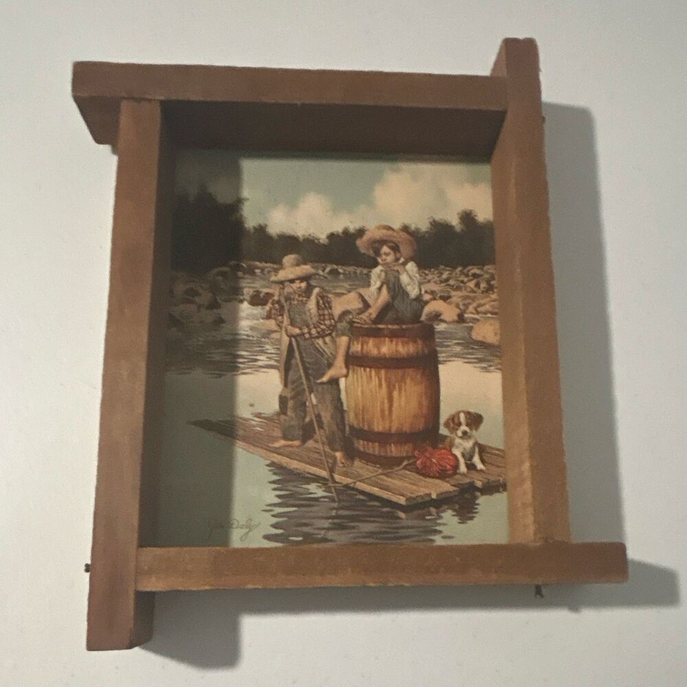Vintage Tom Sawyer & Huckleberry Finn by Jim Daly In Wood Frame 11.5X9.5